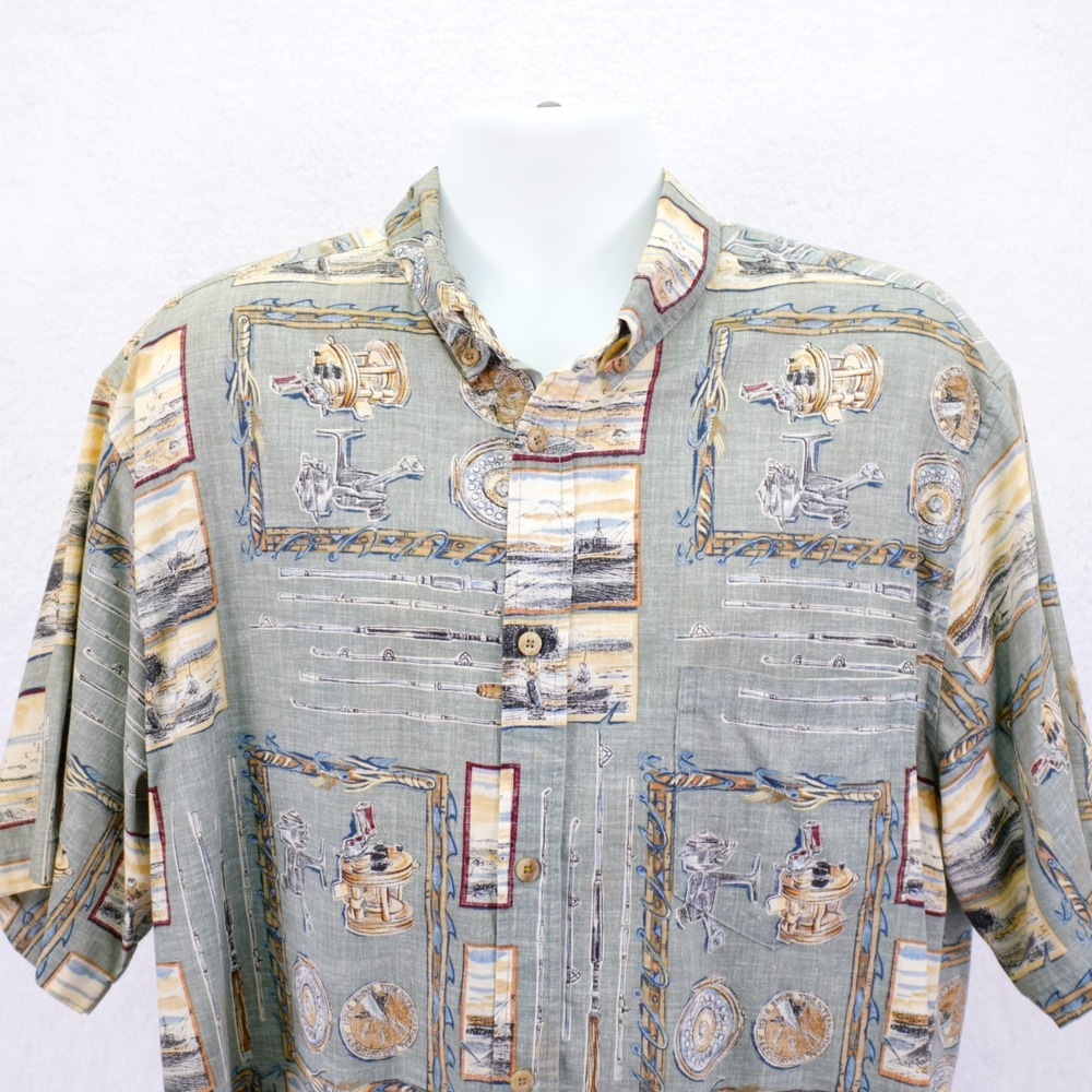 AFTCO The International Game Fish Assosiation 2XL Cotton Green Tan‎ Dress Shirt
